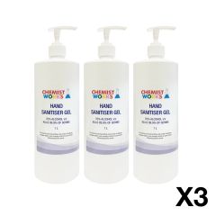 X3 CHEMISTWORKS HAND SANITISER GEL 1 LITRE (BULK BUY)