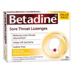Betadine Honey & Lemon 36 Lozenges