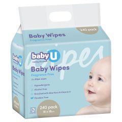BabyU Fragrance Free Baby Wipes 240 Pack