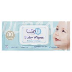 BabyU Fragrance Free Baby Wipes 80 Pack