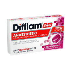 Difflam Plus Anaesthetic Lozenge Sugar Free Berry 16 Pack