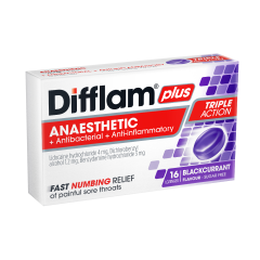 Difflam Plus Lozenge Anaesthetic Blackcurrant Sugar Free 16 Pack