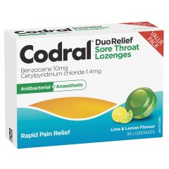 Codral Sore Throat Relief Lozenges Antibacterial + Anaesthetic Lime and Lemon 36 Pack