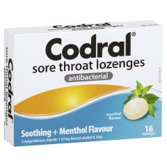 Codral Sore Throat Relief Lozenges Antibacterial Menthol 16 Pack