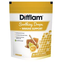Difflam Soothing Throat Drops + Immune Support Honey and Lemon Flavour 20 Drops