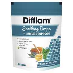 Difflam Soothing Throat Drops + Immune Support Menthol Eucalyptus Flavour 20 Drops