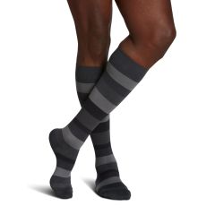 Sigvaris Microfiber Shades Calf Compression Socks Closed Toe Graphite Stripe for Men Size C