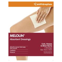 Smith & Nephew Melolin Low Adherent Wound Dressing 10cm X 10cm 3 Pack