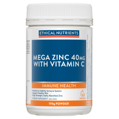 Ethical Nutrients Mega Zinc 40mg with Vitamin C Orange 190g Powder