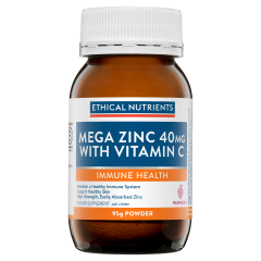 Ethical Nutrients Mega Zinc 40mg with Vitamin C Raspberry 95g Powder