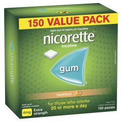 Nicorette Quit Smoking Extra Strength Nicotine Gum Freshfruit 4mg 150 Pack