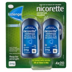 Nicorette Quit Smoking Regular Strength Cooldrops Nicotine Lozenge Icy Mint 2mg 4 x 20 Pack