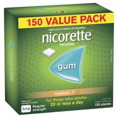 Nicorette Quit Smoking Regular Strength Nicotine Gum Freshfruit 2mg 150 Pack