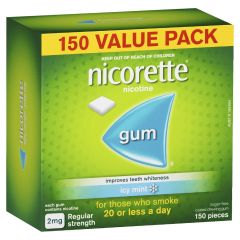 Nicorette Quit Smoking 2mg Regular Strength Nicotine Gum Icy Mint 150 Pack