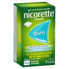 Nicorette Quit Smoking 2mg Regular Strength Nicotine Gum Icy Mint 75 Pack