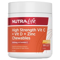 Nutra-Life High Strength Vitamin C + Vitamin D + Zinc Chewables 120 Tablets