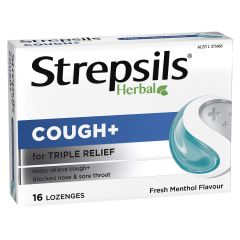 Strepsils Herbal Cough + Lozenges Fresh Menthol 16 Pack