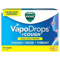 Vicks VapoDrops + Cough Honey Lemon Menthol 36 Lozenges