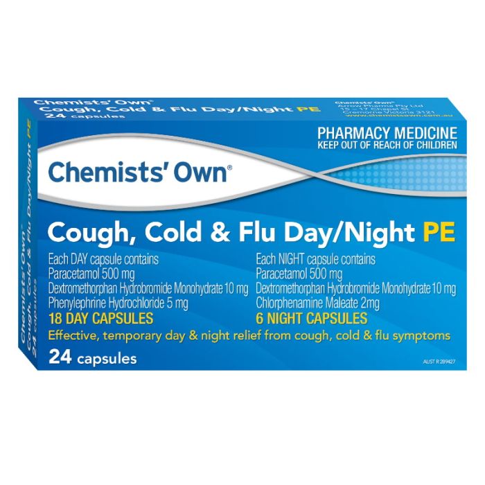 Chemists' Own Cough Cold & Flu Phenylephrine 24 Capsules Day & Night