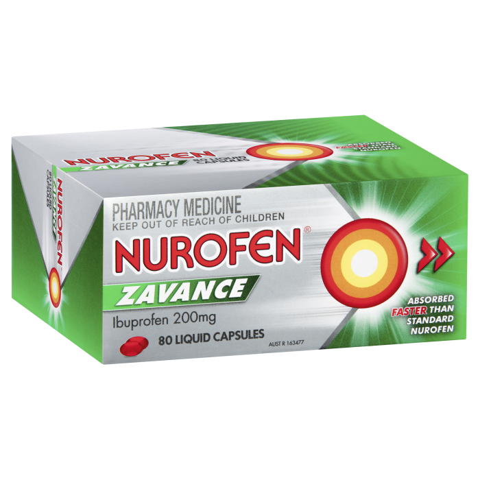 Nurofen Zavance Fast Pain Relief Liquid Capsules 200mg Ibuprofen 80 Pack