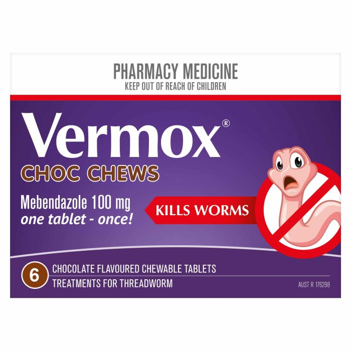 Vermox Worming Treatment Chocolate 6 Tablets